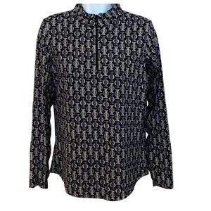 Icikuls Womens Small Quarter Zip Sun Shirt Long Sleeve Geometric Print Black Tan